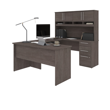 Bestar Innova Plus U-Shape Desk with Hutch, Bark Gray 92854-000047